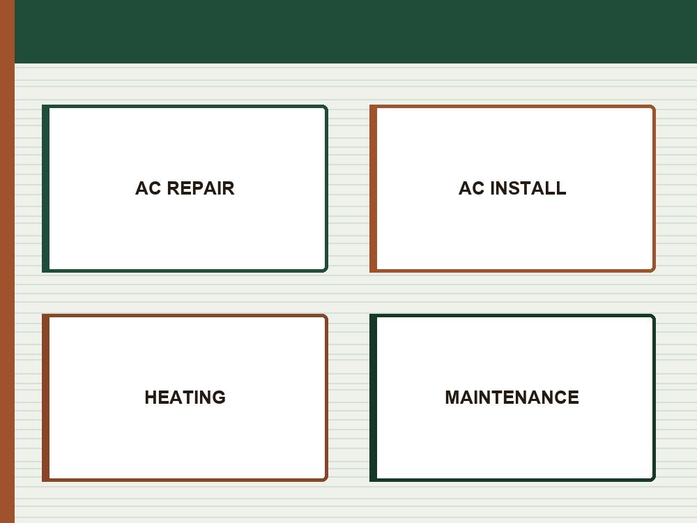 Branded graphic showing Cedarpoint Heating & Cooling's four core service categories: AC repair, AC install, heating, and maintenance